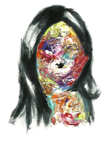 palette knife image of multicoloured blurry face