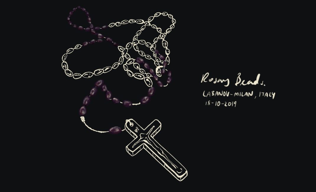 A sketch of rosary beads found after a boat sank in the Mediterranean