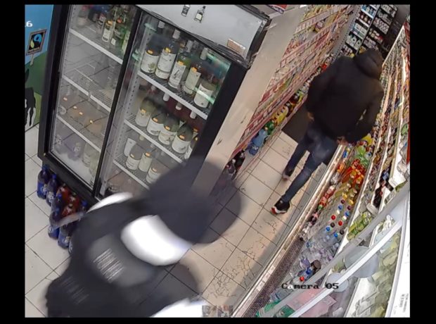 CCTV picture shows police officer pursuing Rashan Charles in London supermarket