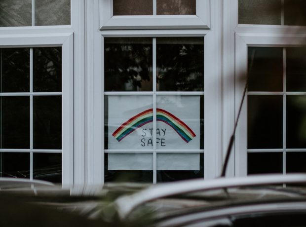 A Rainbow in a window during the covid pandemic lockdown