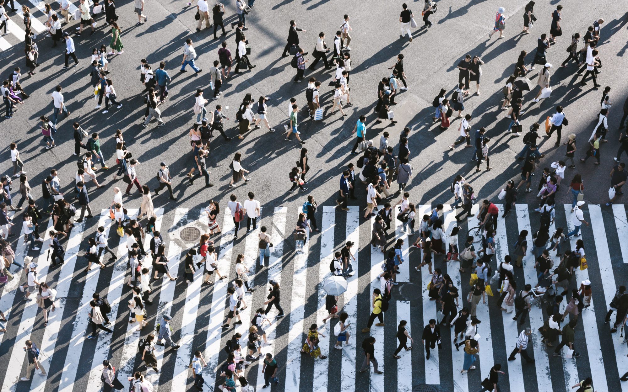 Aerial view of a busy pedestrian crossing in Japan