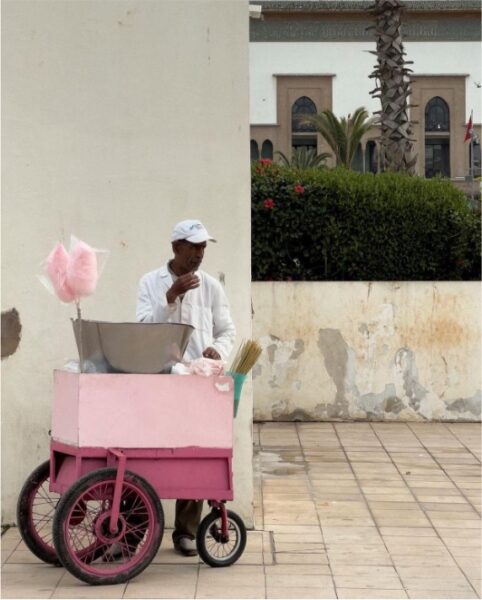 a man is selling cotton candy in Casablanca, Morocco