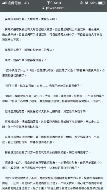 Screenshot of web novel censorship from Daxiong’s cell phone