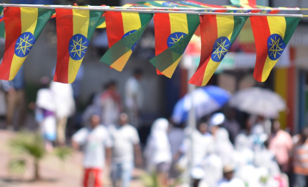 Ethiopian flags fly as bunting